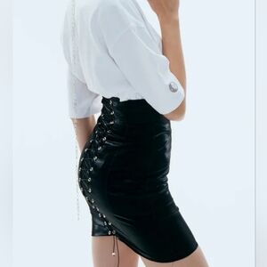 Goth, black, lace up, night out, feminine, sexy, skirt, tight, sultry, dancing,